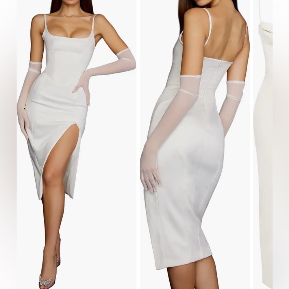 House OF CB CASIMIRA
Ivory Satin Corset Midi Dress